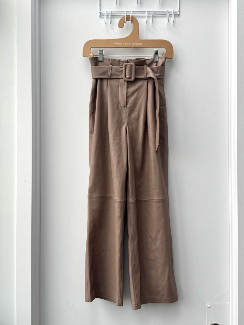 Mango Taupe Straight-Leg Paperbag Belted Pants